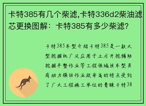 卡特385有几个柴滤,卡特336d2柴油滤芯更换图解：卡特385有多少柴滤？